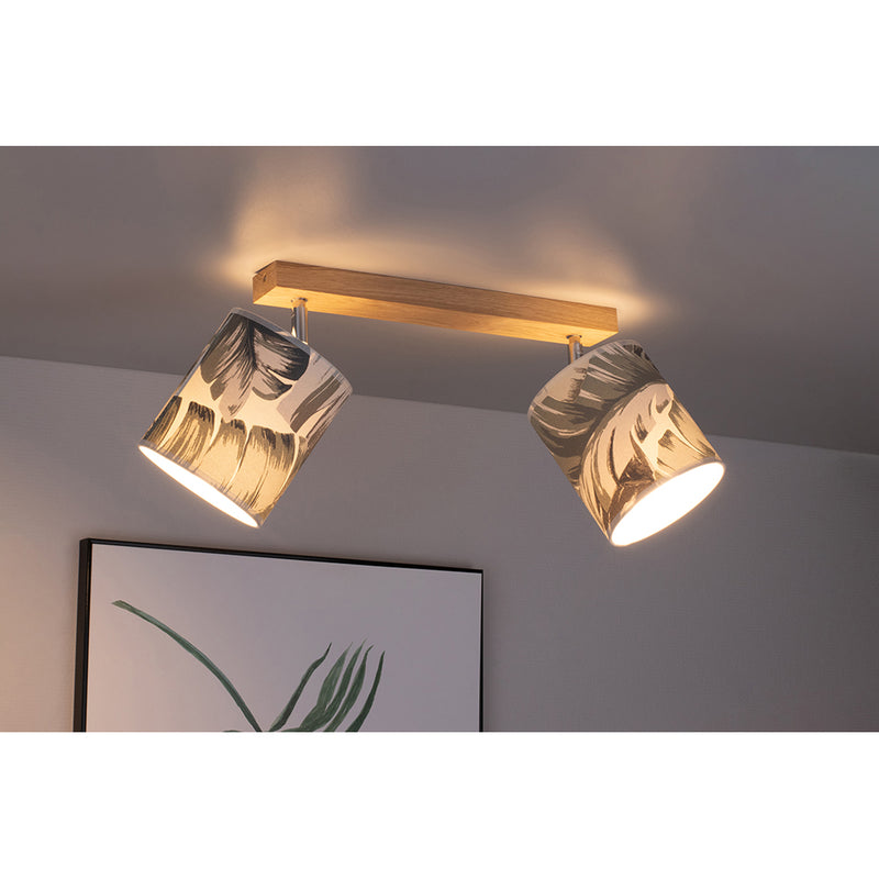 Madera Wooden FSC Ceiling Lamp 2xE27 Max.25W Oiled Oak/Gray-Green FSC Wallpaper