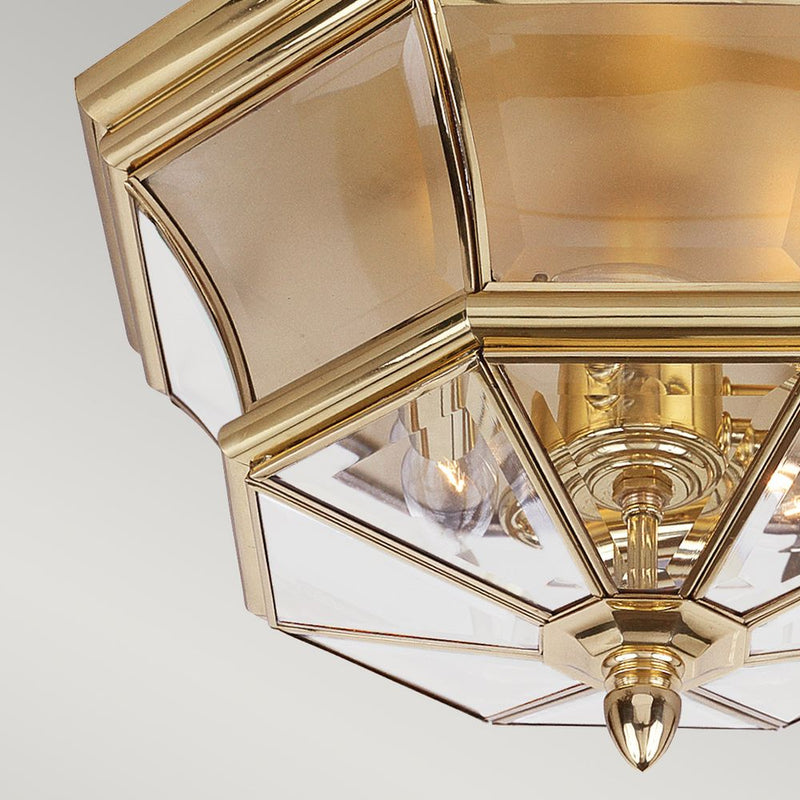 Outdoor ceiling light Quoizel (QZ-NEWBURY-F-PB) Newbury solid brass, bevelled glass E14 3 bulbs