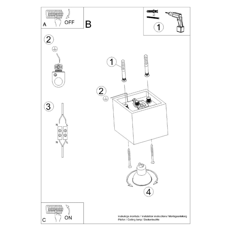 Sollux Lighting Quad 1L spot de plafond aluminium GU10, H 10cm