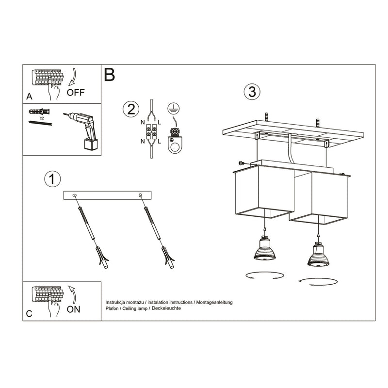 Sollux Lighting Spot de plafond Quad 2L aluminium GU10, L 26cm