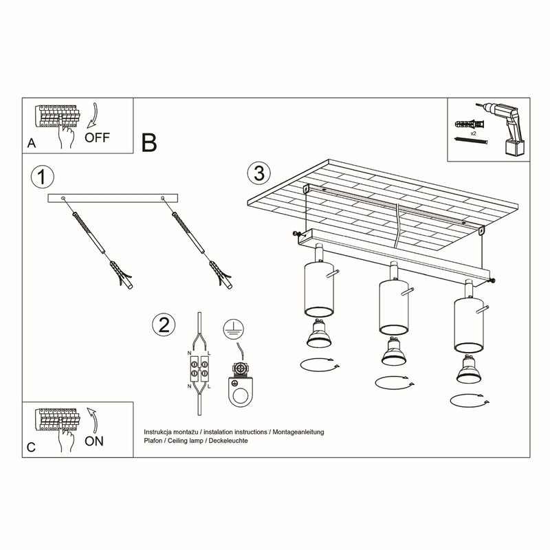 Sollux Lighting Ring 3L yksikiskovalaisin teräs GU10, leveys 45cm