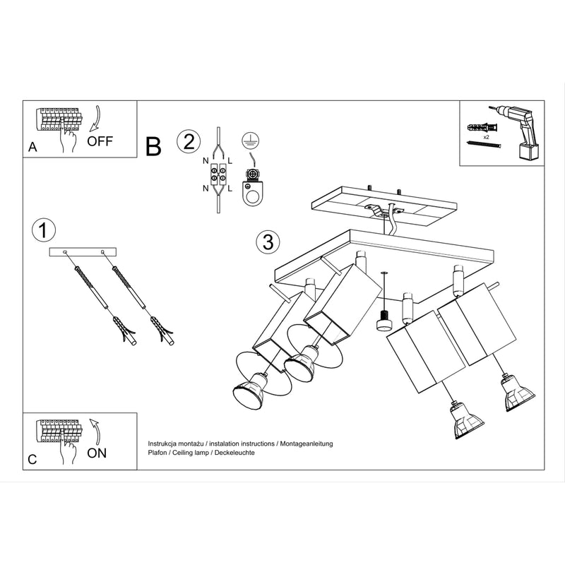 Sollux Lighting Faretti da soffitto Merida 4L acciaio GU10, L 25cm