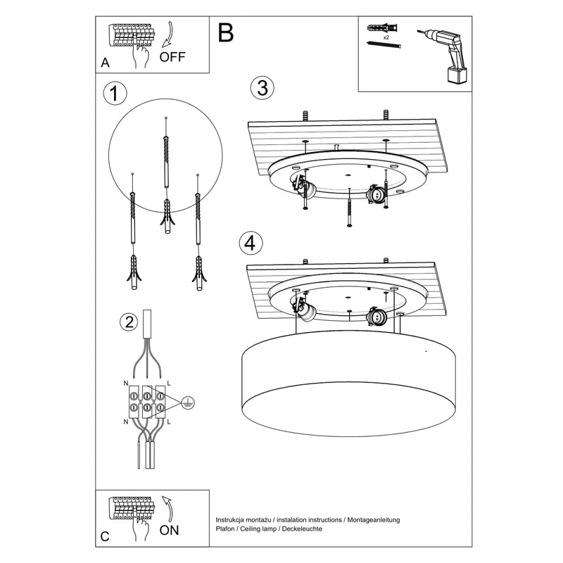 Sollux Lighting Arena 2L Unterputz-Deckenleuchte PVC E27, D 35-55 cm