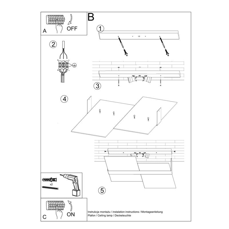 Sollux Lighting Massimo Plafón empotrable 2L acero E27