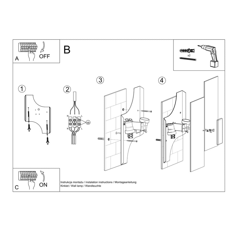 Sollux Lighting Fabiano 2L seinävalaisin terästä E27