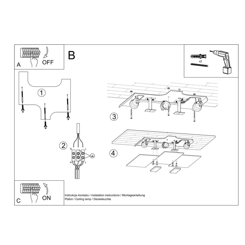 Sollux Lighting Fabiano Plafón empotrable 3L acero E27