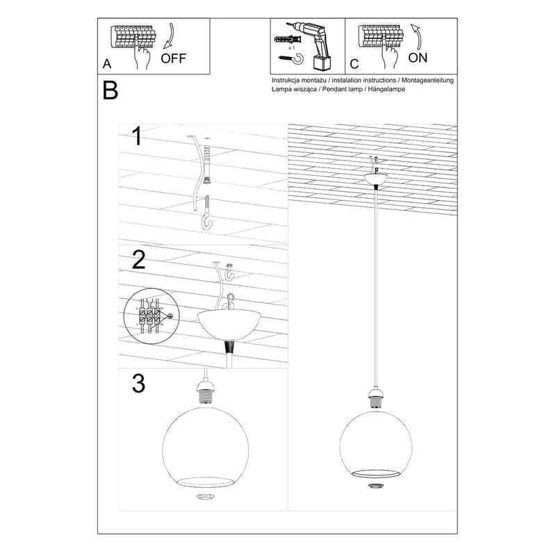 Sollux Lighting Ball 1L riippuvalaisin lasi E27, D 30cm