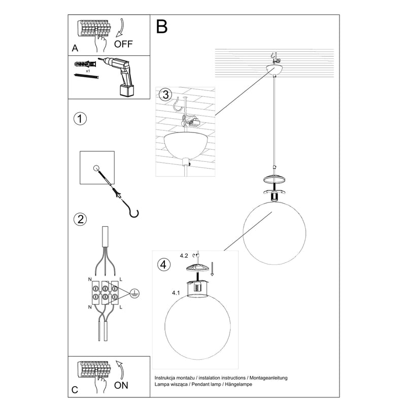 Sollux Lighting Ugo 1L Pendelleuchte Glas E27, D 20-40cm