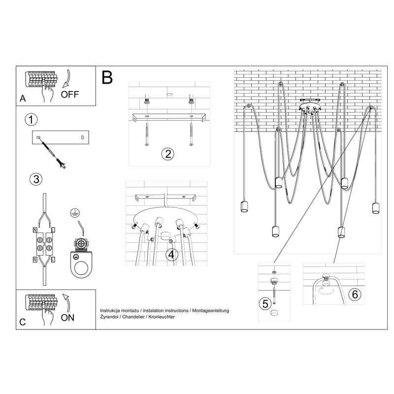 Sollux Lighting Edison 5L suspension acier E27