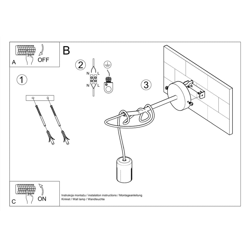 Sollux Lighting Edison 1L seinävalaisin terästä E27