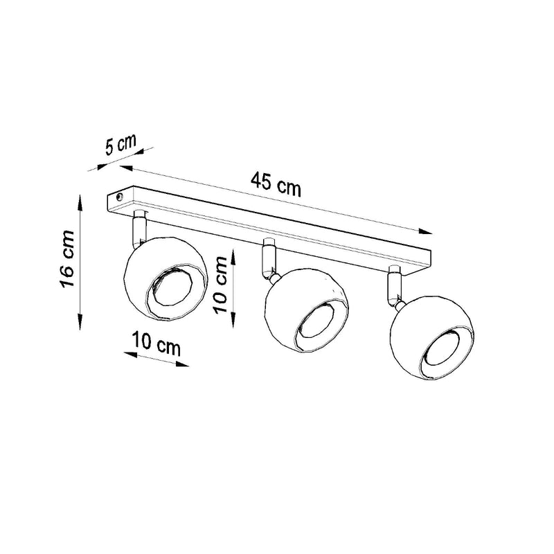 Sollux Lighting Oculare 3L yksikiskovalaisin teräs GU10, leveys 45cm