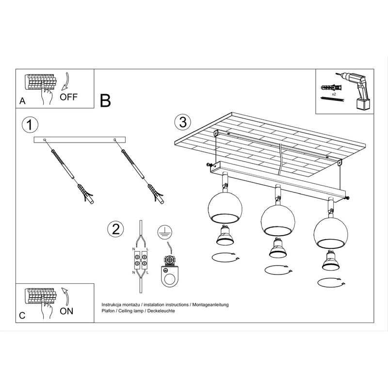 Sollux Lighting Oculare 3L lampada di illuminazione monorotaia in acciaio GU10, L 45 cm