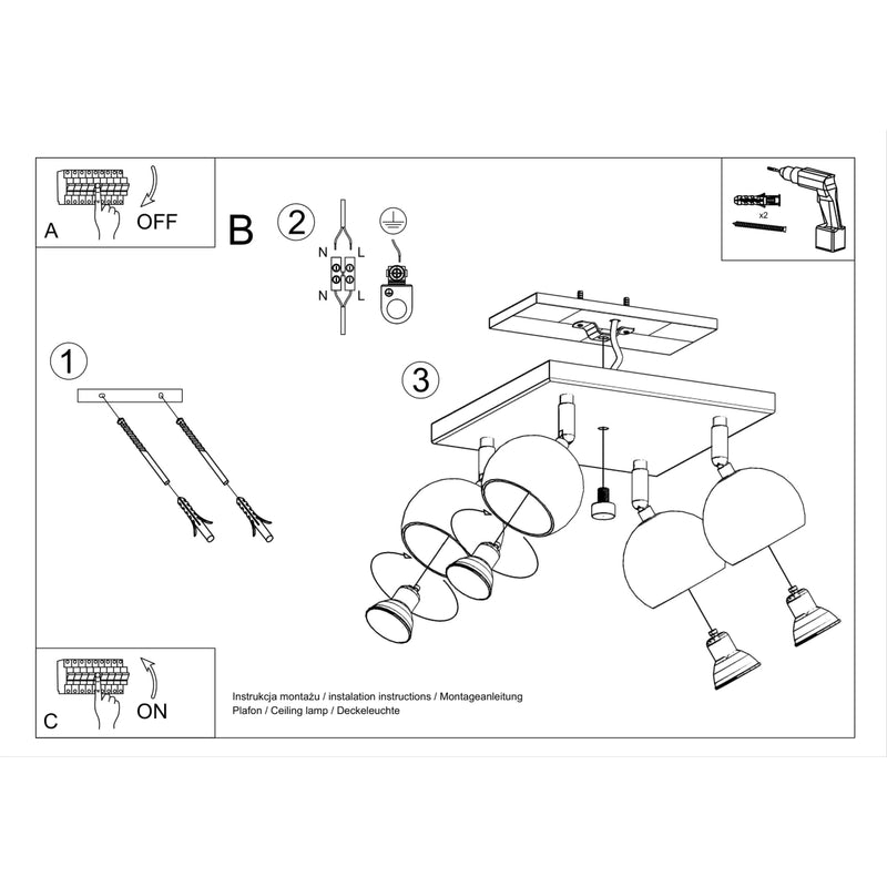 Sollux Lighting Oculare 4L ceiling spotlights steel GU10