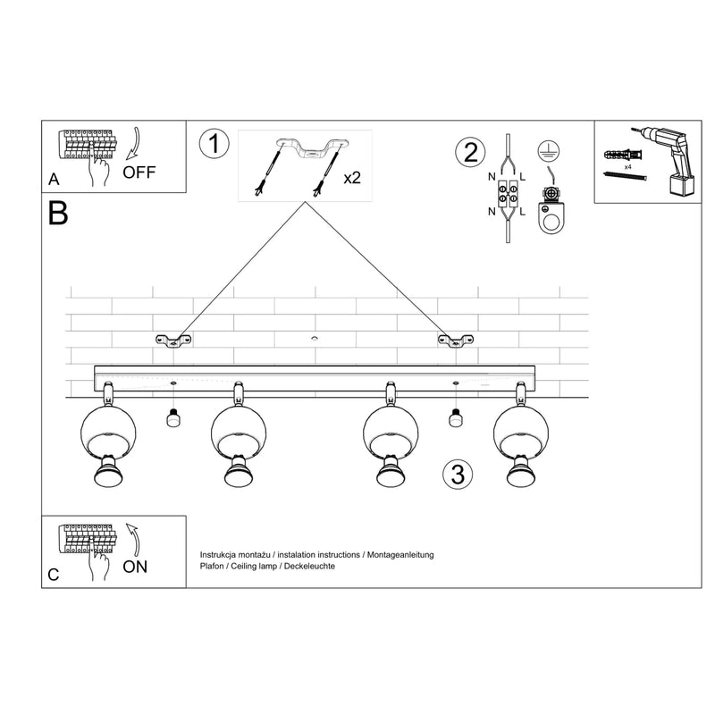 Sollux Lighting Oculare 4L yksikiskovalaisin teräs GU10, leveys 80cm