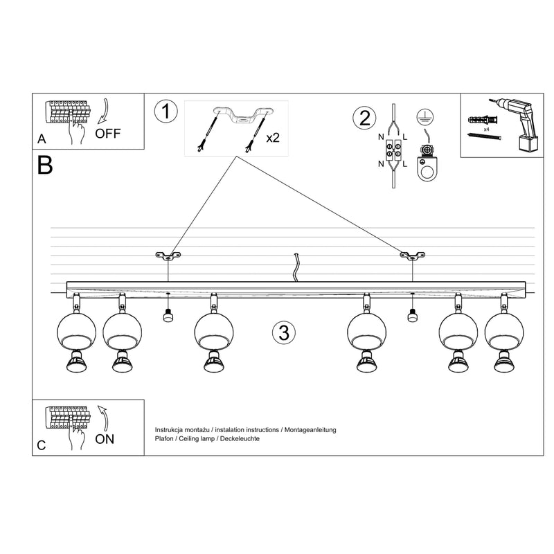 Sollux Lighting Lámpara de iluminación monorraíl Oculare 6L acero GU10, An. 118 cm