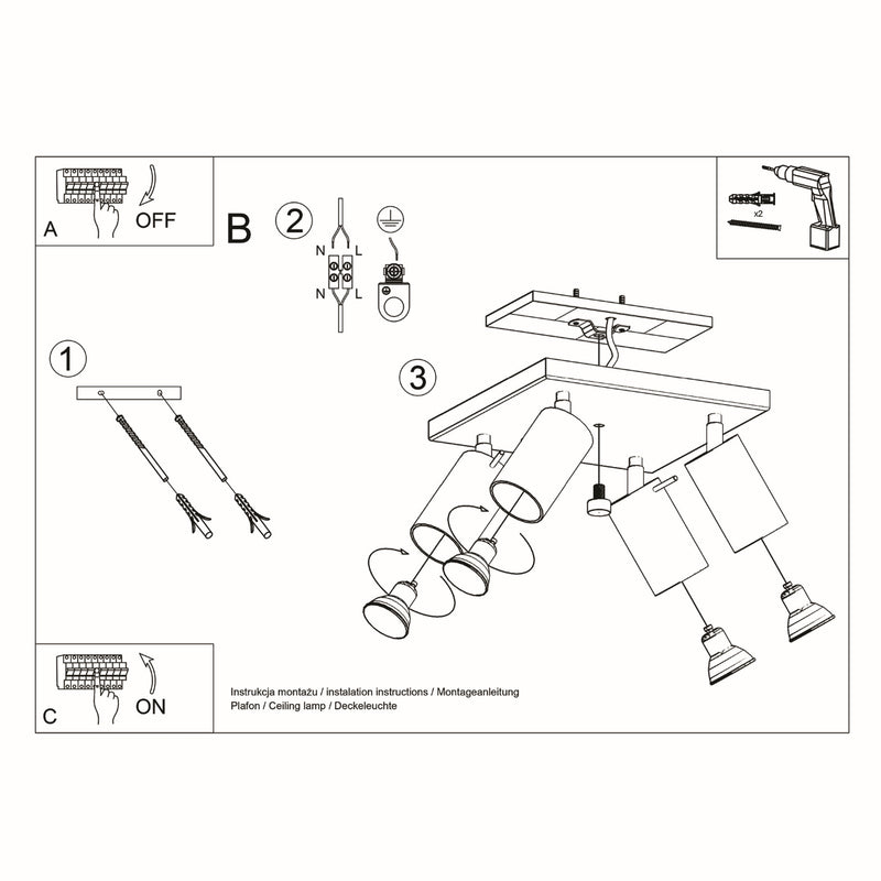 Sollux Lighting Ring 4L faretti da soffitto acciaio GU10