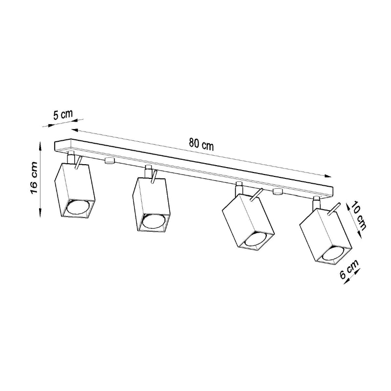 Sollux Lighting Lámpara de iluminación monorraíl Merida 4L acero GU10, An. 80 cm