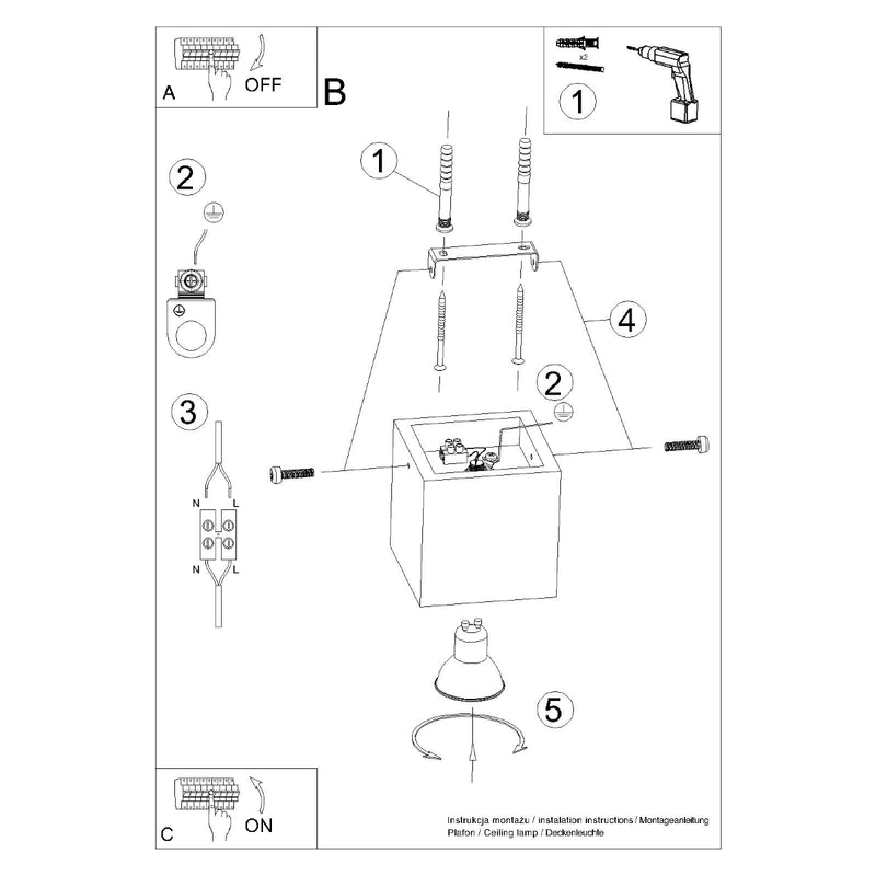 Sollux Lighting Spot de plafond Quad 1L bois GU10