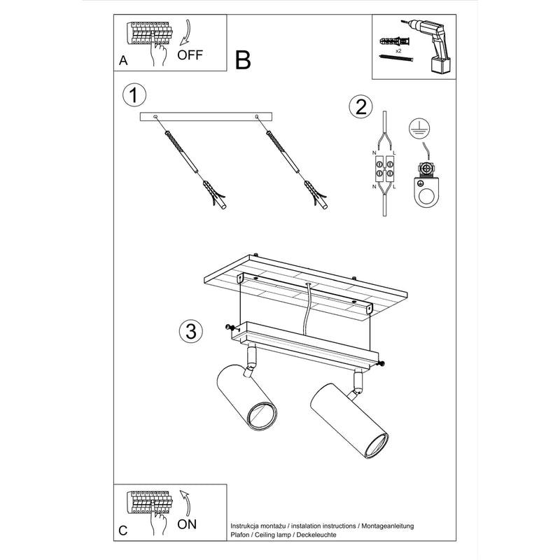 Sollux Lighting Direzione 2L ceiling spotlight steel GU10