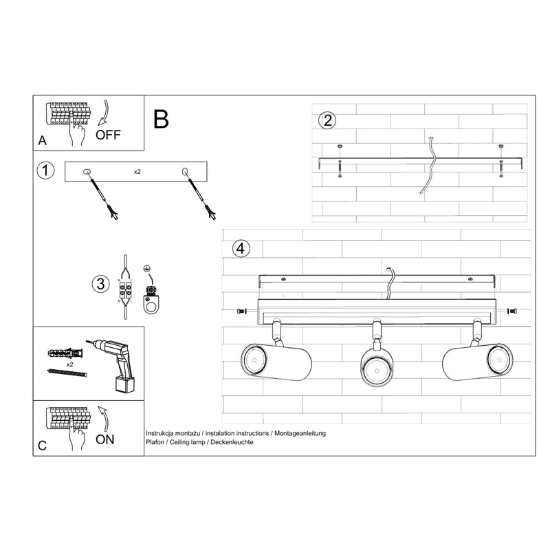 Sollux Lighting Direzione 3L plafondspot staal GU10