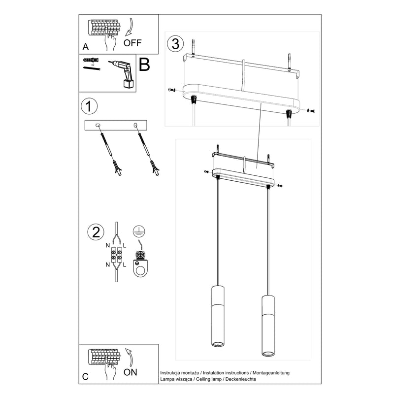 Sollux Lighting Pablo 2L plafondpendelspots staal GU10