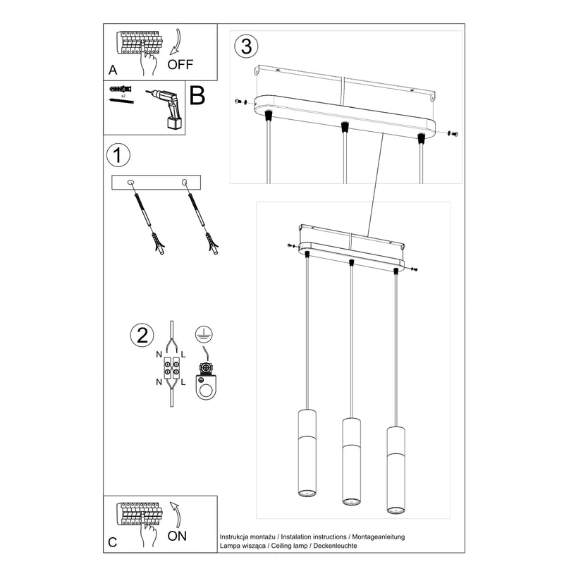 Sollux Lighting Pablo Focos colgantes de techo 3L acero GU10