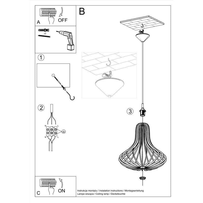 Sollux Lighting Elza 1L Lámpara colgante madera E27