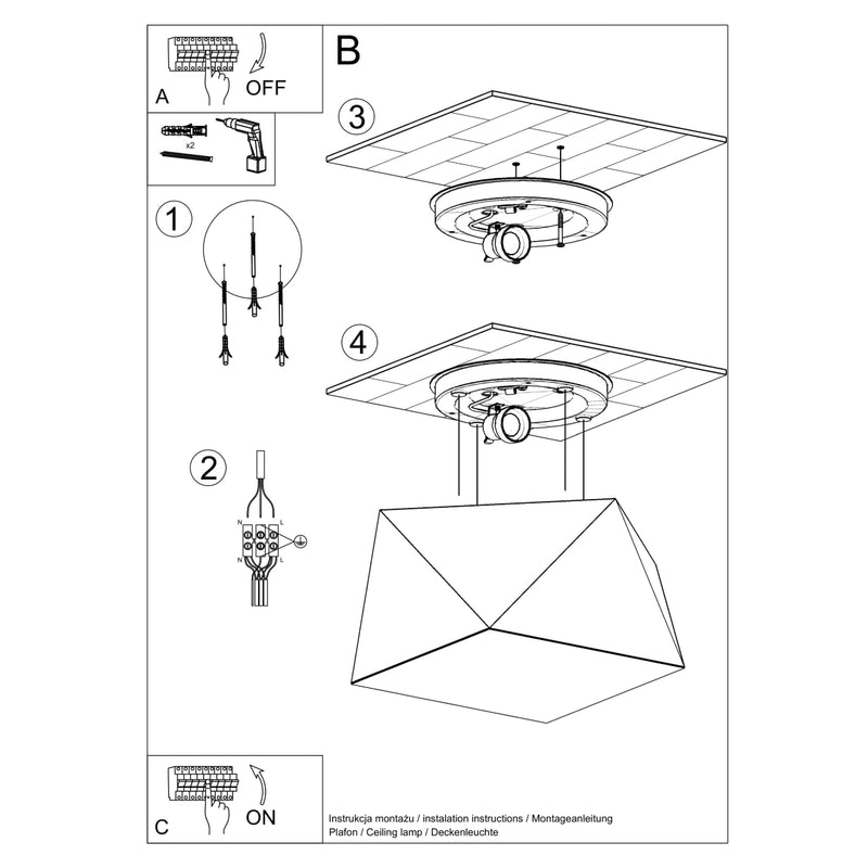 Sollux Lighting Hexa 1L plafonnier encastrable PVC E27, L 25-45cm