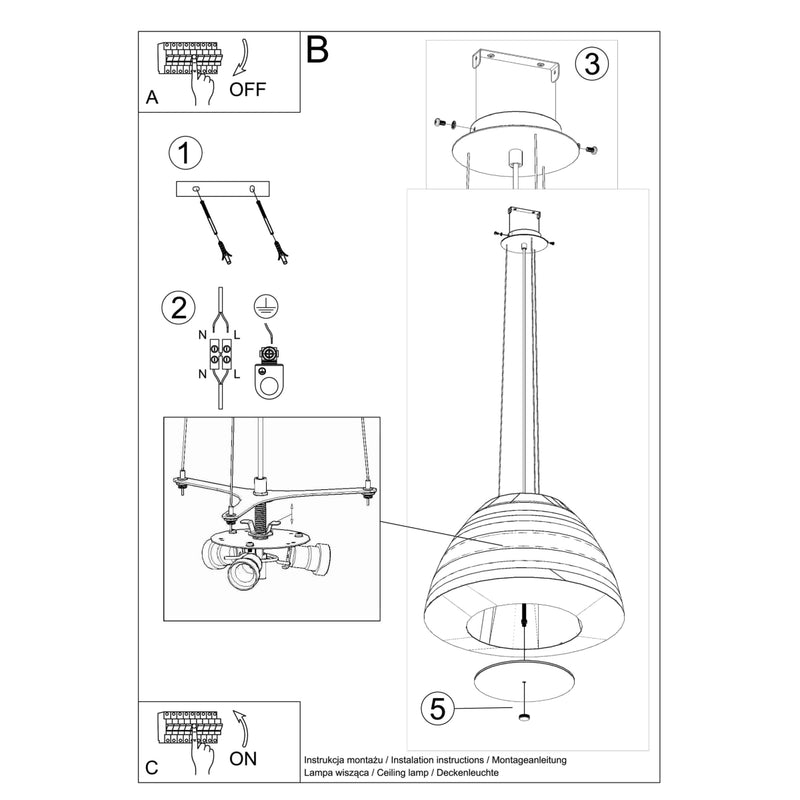 Sollux Lighting Bella 3L lampe suspendue tissu E27