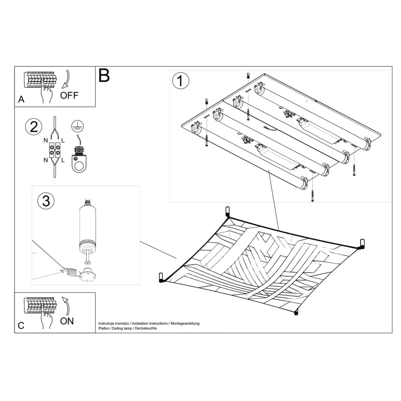 Sollux Lighting Luna 4L Unterputzleuchte aus Stoff G13, B 105–140 cm