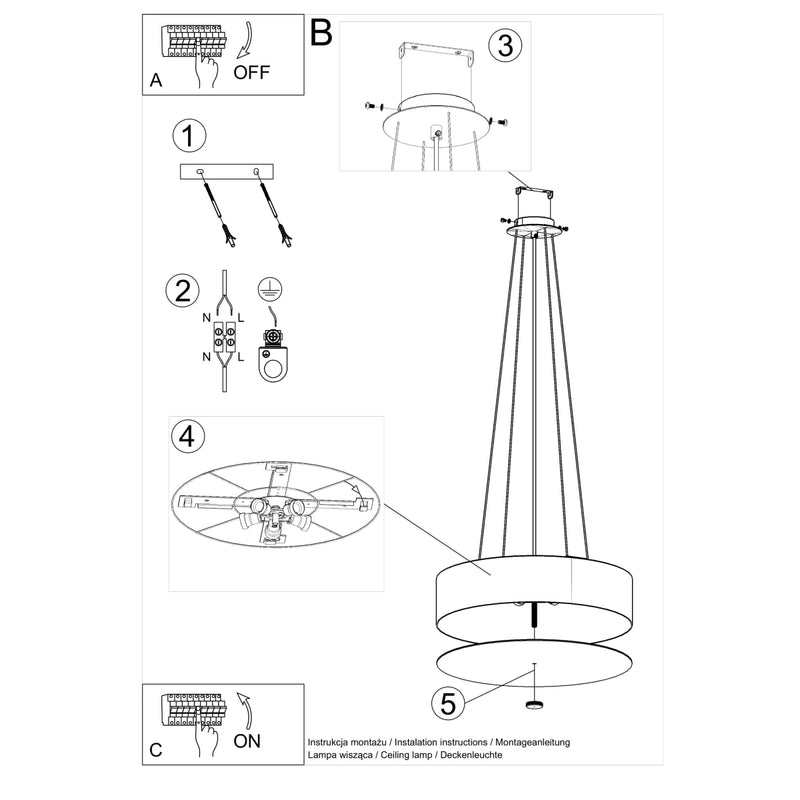 Sollux Lighting Skala 5L lampada a sospensione in tessuto E27