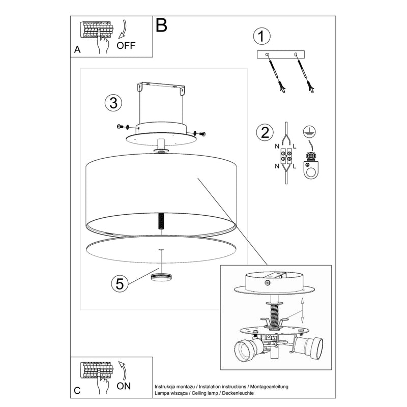 Sollux Lighting Skala 3L flush mount ceiling lamp fabric E27