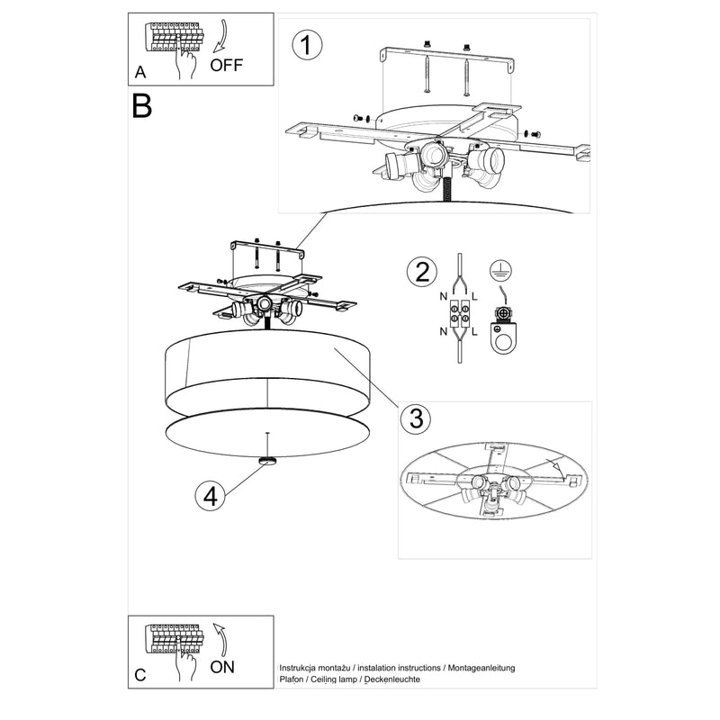 Sollux Lighting Skala 5L lampada da soffitto a incasso in tessuto E27 L 16-20cm