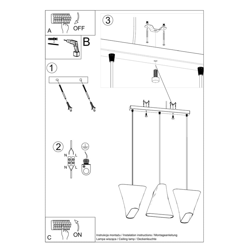 Sollux Lighting Blum 3L lineaarinen kattovalaisimen kangas E27