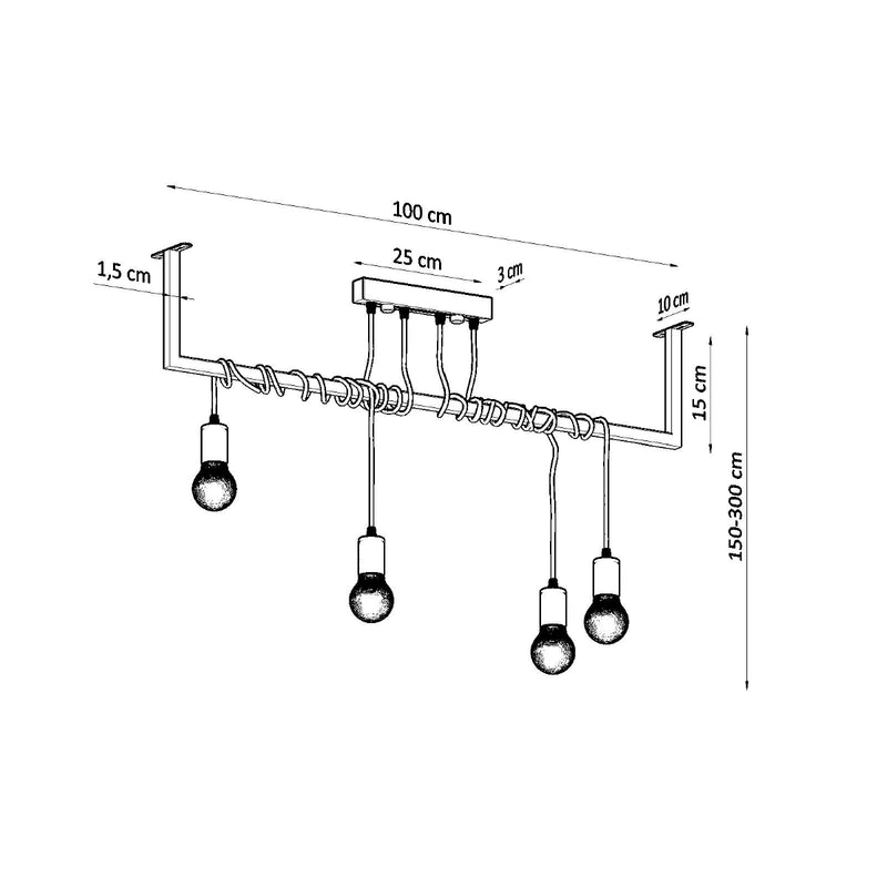 Sollux Lighting Salamanca 4L lampada a sospensione lineare da soffitto in acciaio E27