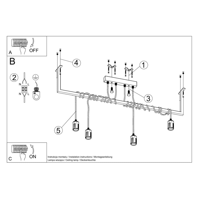 Sollux Lighting Salamanca 4L lineaire pendelplafondlamp staal E27