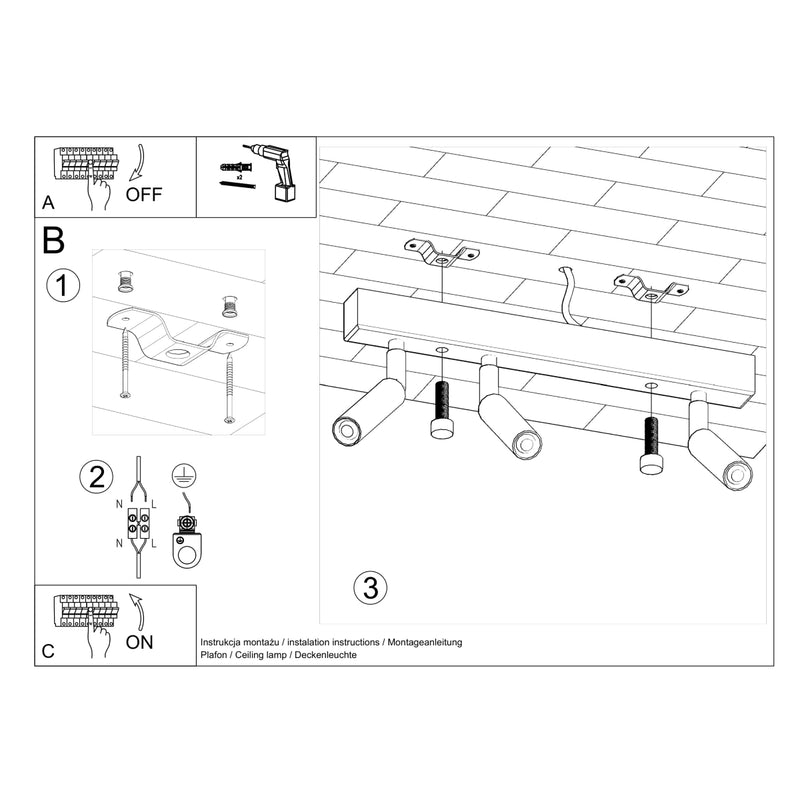 Sollux Lighting Eyetech 3L ceiling spotlights steel G9