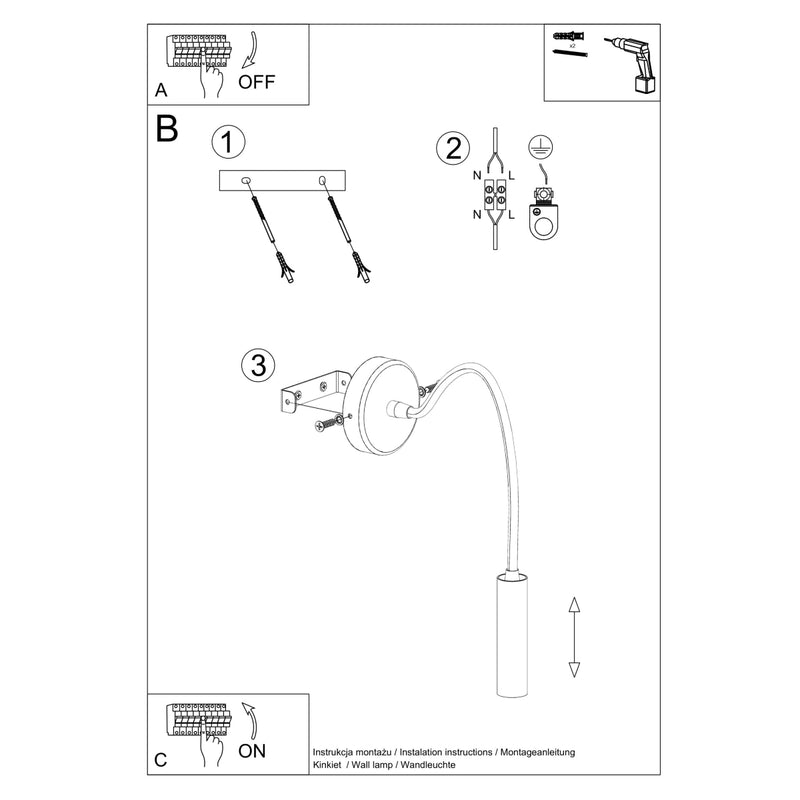 Sollux Lighting Axil 1L korostusseinävalaisin terästä G9