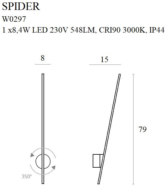 Maxlight Spider 1L washer sconce LED, H 79cm