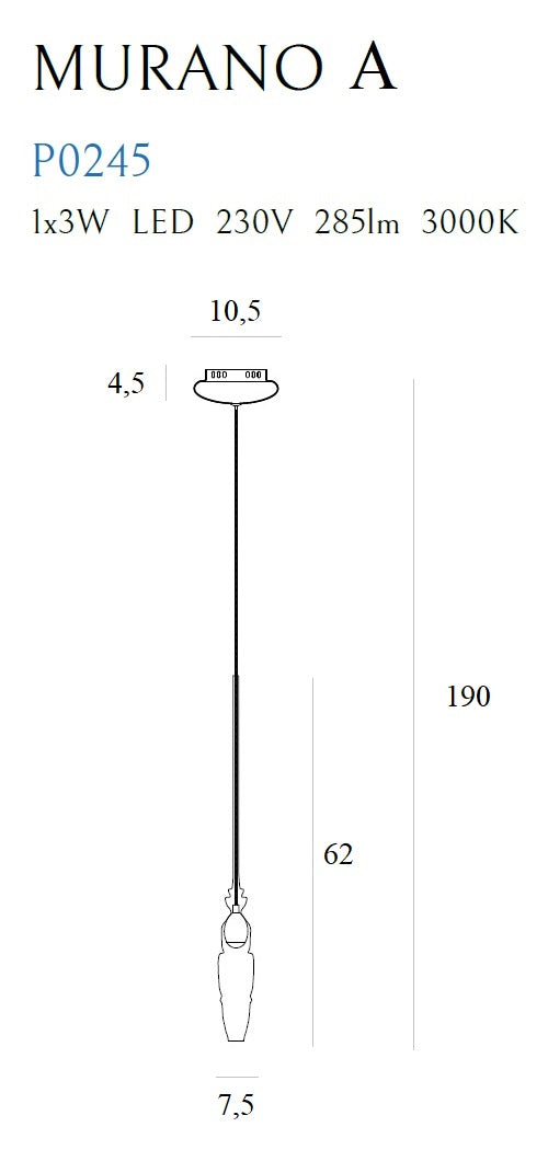 Maxlight Murano A 1L pendant lamp D 7.5 cm