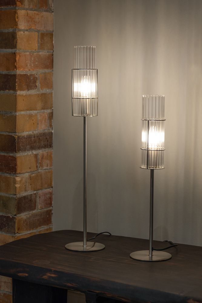 Markslöjd Tubo 1L table lamp H 50cm, Satin Nickel/Clear