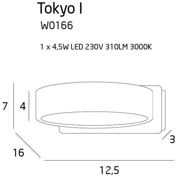 Maxlight Tokyo 1L washer sconce wall lamp LED, D 16cm