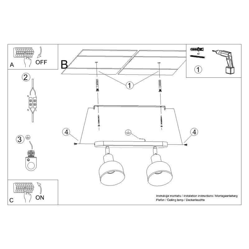 Ceiling lamp Sollux Lighting Elba 2 E27 steel white