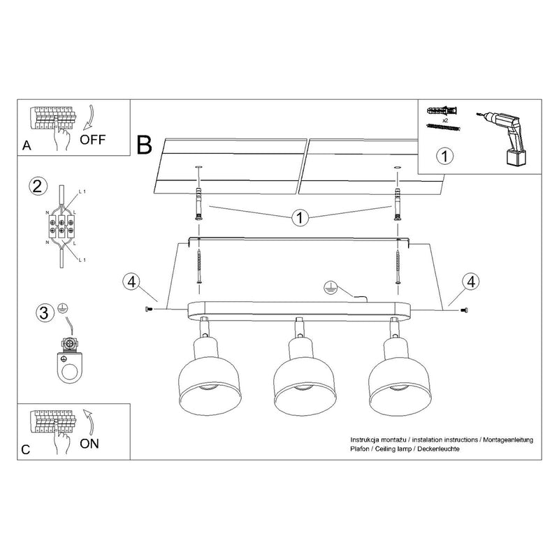 Ceiling lamp Sollux Lighting Elba 3 E27 steel white