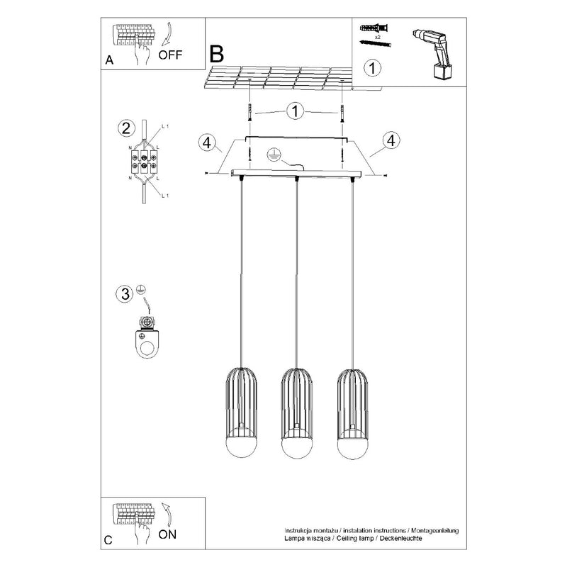 Linear suspension lamp Sollux Lighting Brina 3 G9 steel white