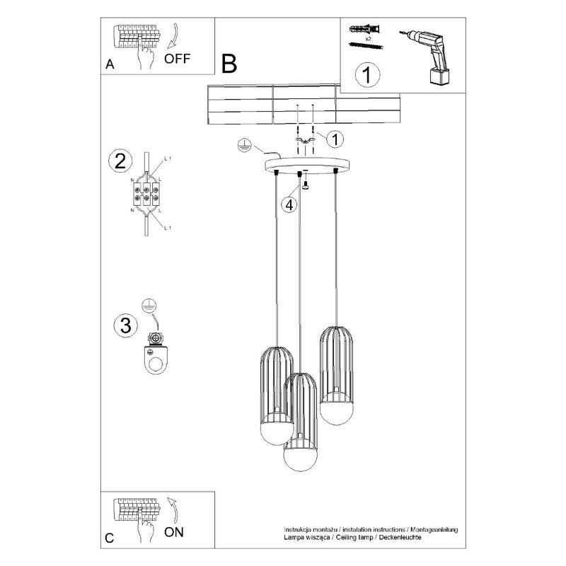 Pendant lamp Sollux Lighting Brina 3 G9 steel white