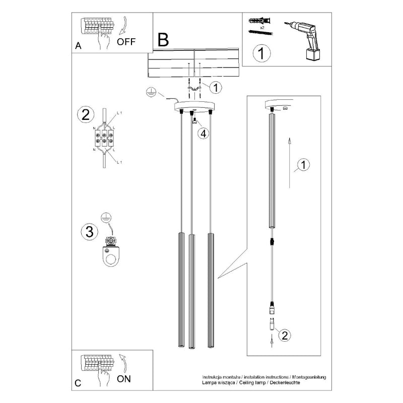 Pendant lamp Sollux Lighting Arche 3 G9 steel white