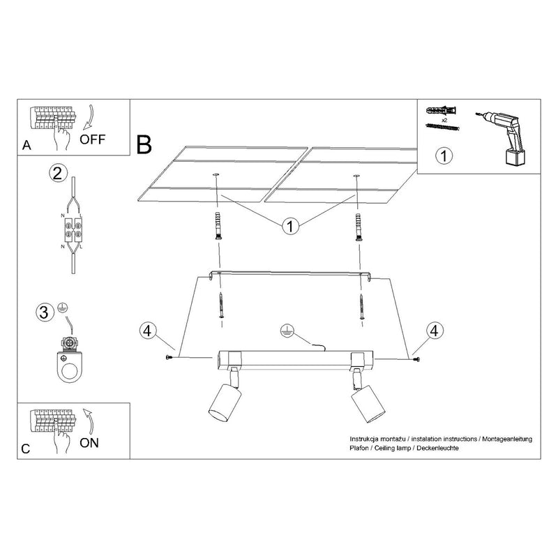 Ceiling lamp Sollux Lighting Fager 2 GU10 steel black