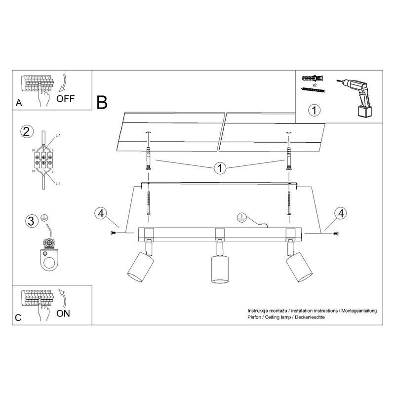 Ceiling lamp Sollux Lighting Fager 3 GU10 steel black