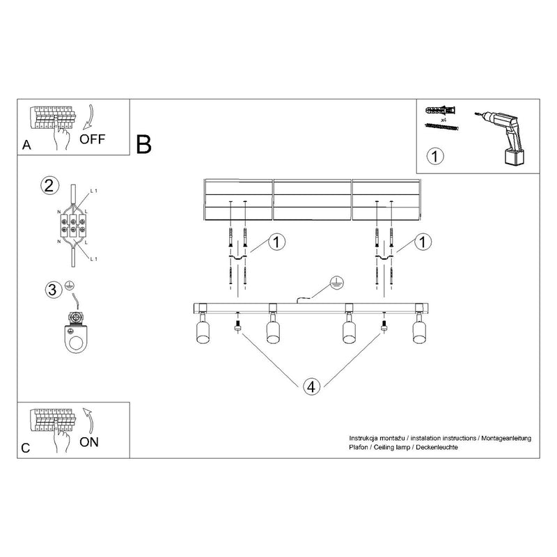 Ceiling lamp Sollux Lighting Fager 4 GU10 steel black